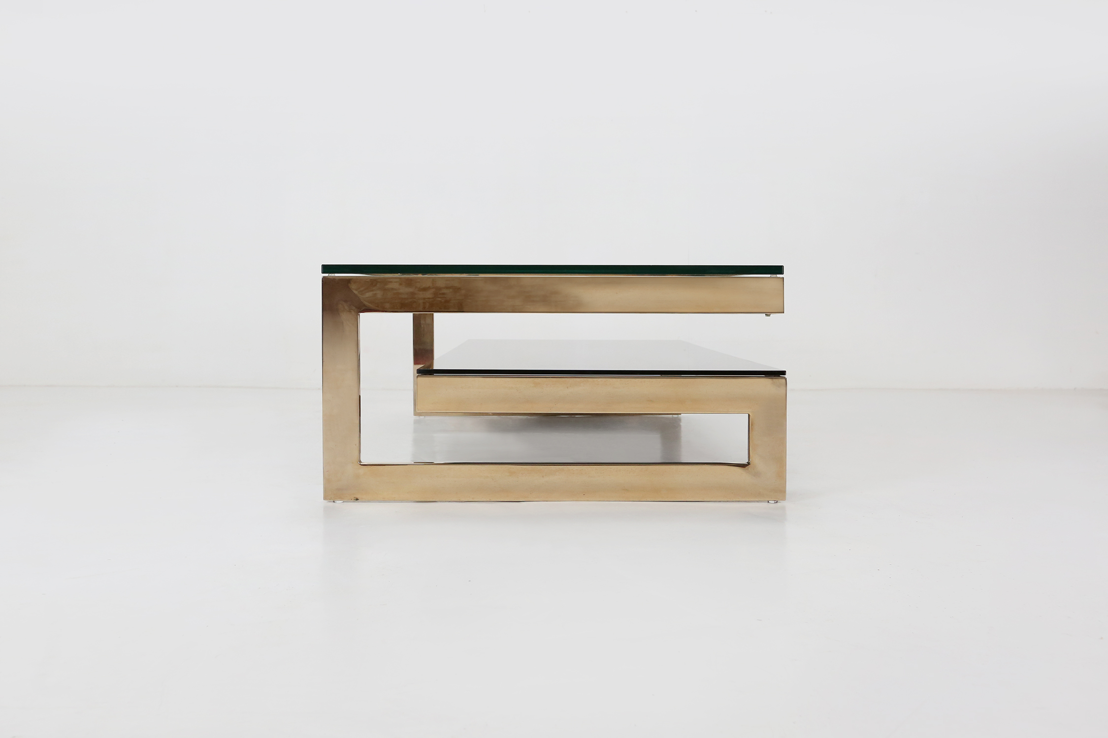 23 kt gold leaf G-shaped coffee table by Belgo Chrome